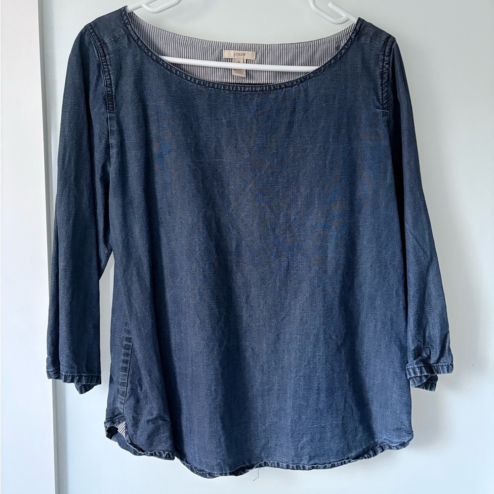 J. Crew Dark Denim Blue Scoop Neck Blouse